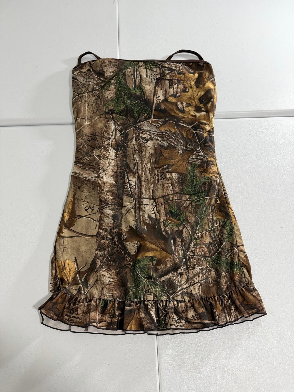 Realtree Camo Strapless Mini Dress Ruffle Hem Size 10